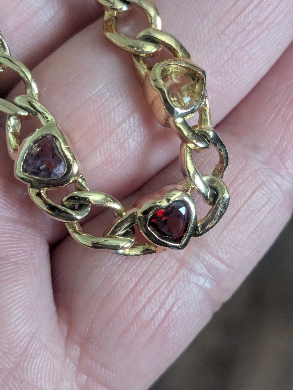 Heart Cut Multi-Gemstone Tennis Curb Link Bracelet 14k Gold Vermeil S. Silver - Picture 12 of 13
